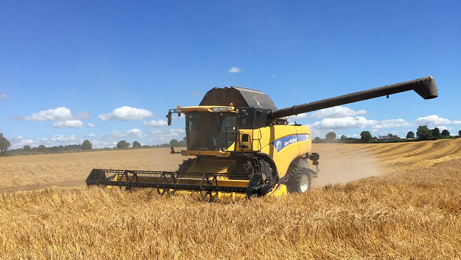 Jonny Greene, harvesting winter barley in south Kildare Ireland