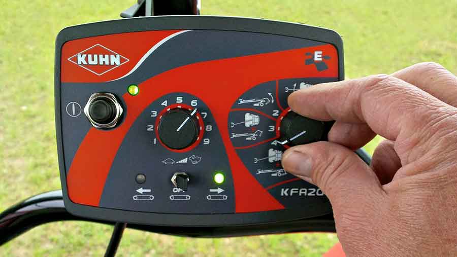 Cab controls of Kuhn mower