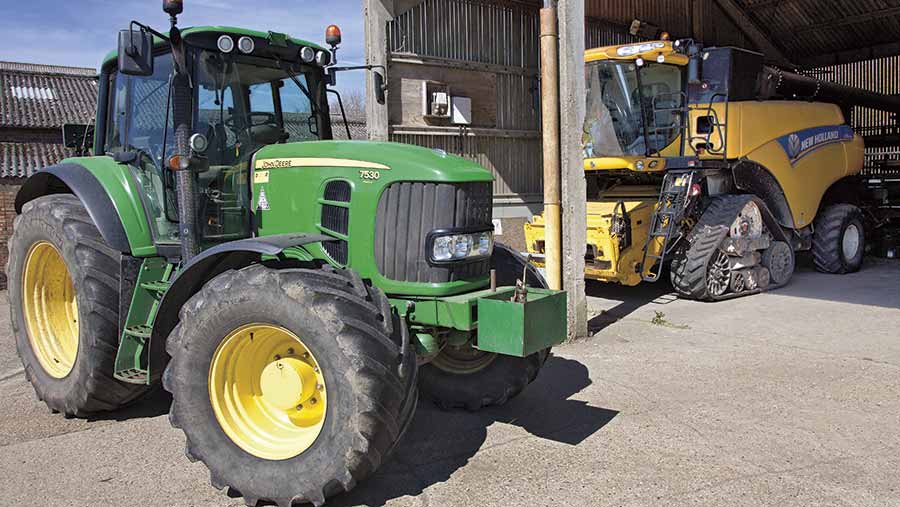 John Deere tractor and New Holland combine