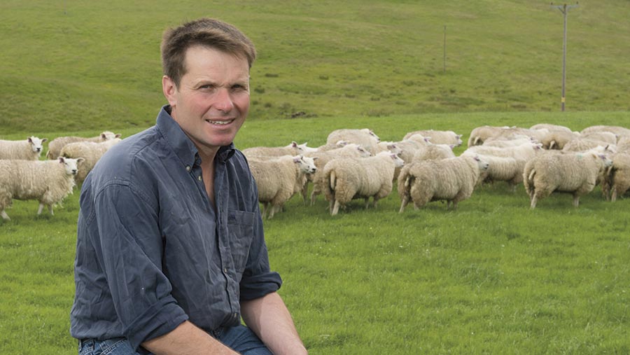 Neil McGowan in a field with sheep