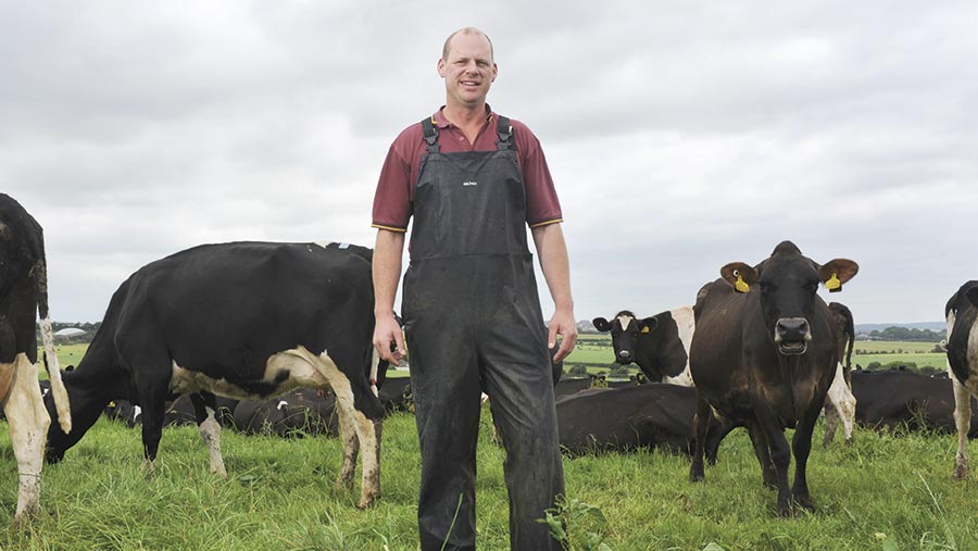 Gary Hawker on farm with cows