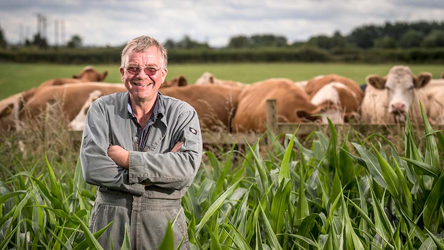 Ian Willison in a field with beef animals