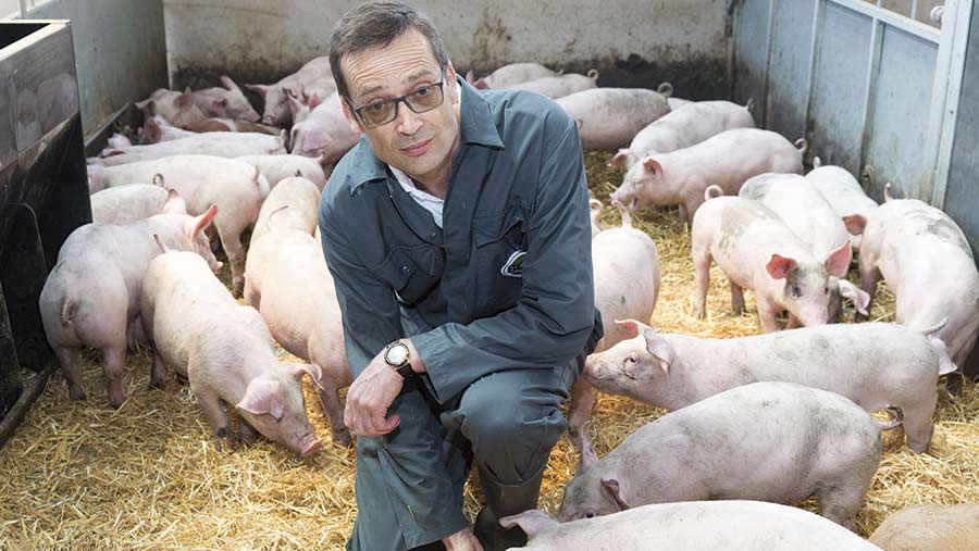 Howard Revell in a pig shed