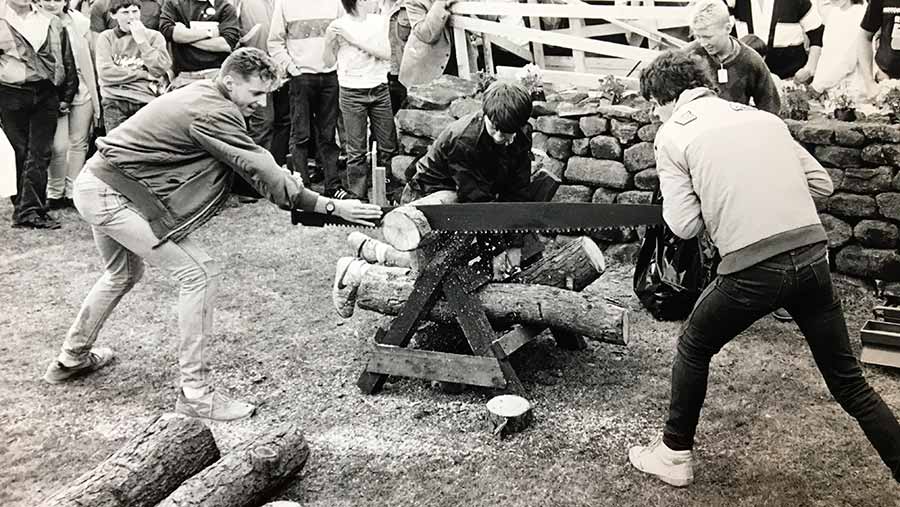 Log sawing competition 1986