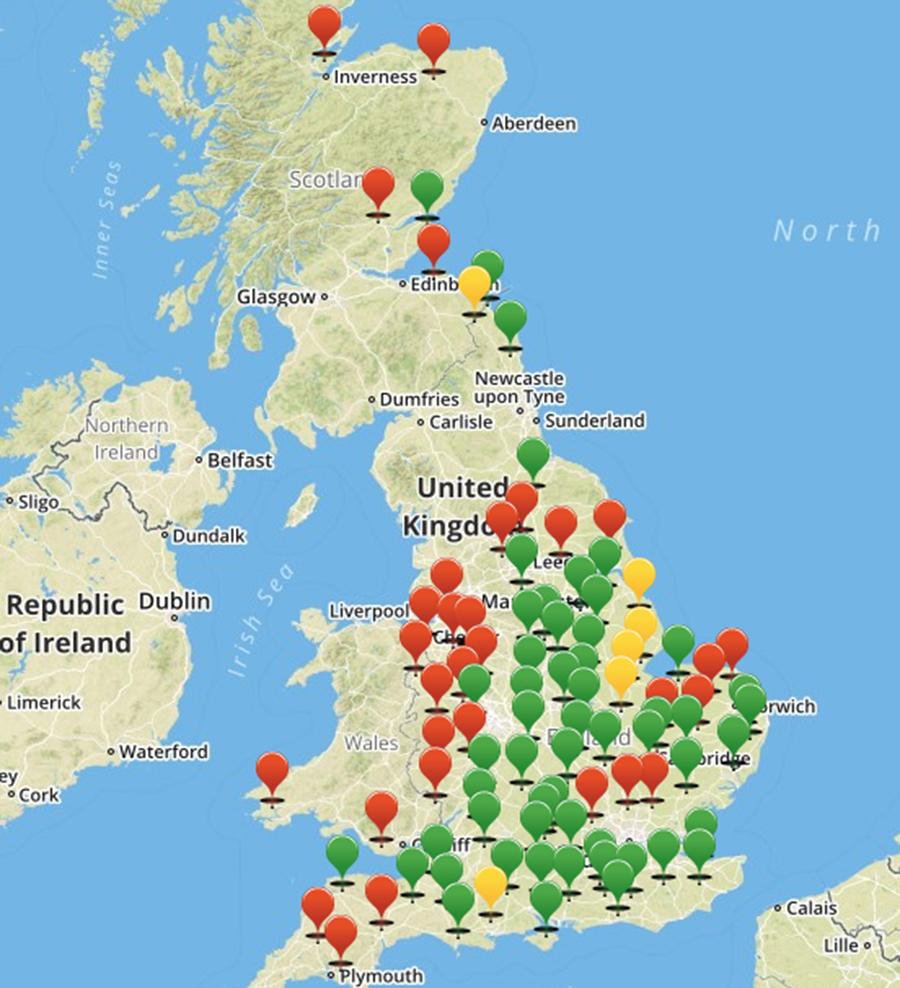 Map showing pollen beetle migration in UK