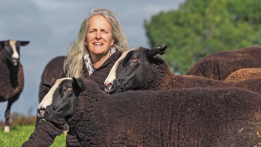 Suzanne with some black sheep