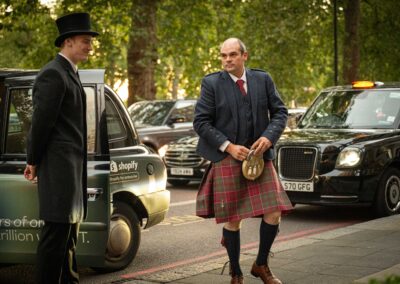 Guest arriving at the Farmers Weekly Awards wearing a kilt