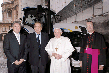 The Pope receives the keys to his NH T7050 tractor