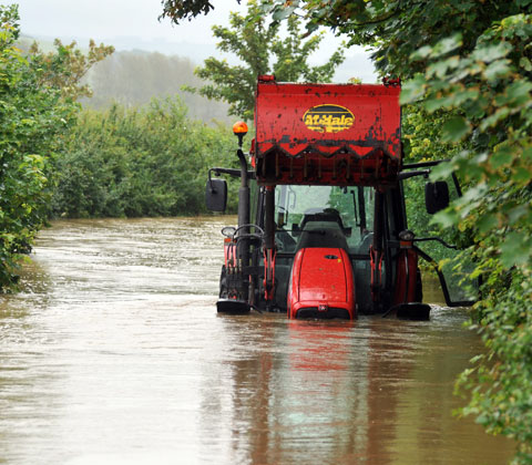 tractor in flood