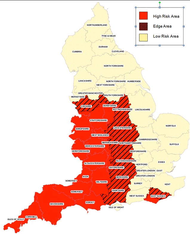 DEFRA TB risk area map