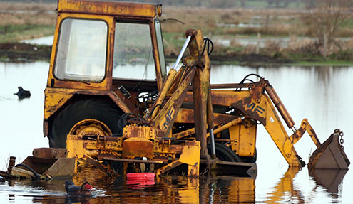 Tractor in flood water Somerset