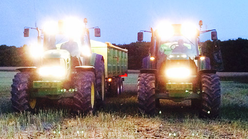 Harvesting oilseed rape at night