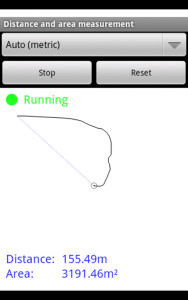 Distance and area measurement app screen shot